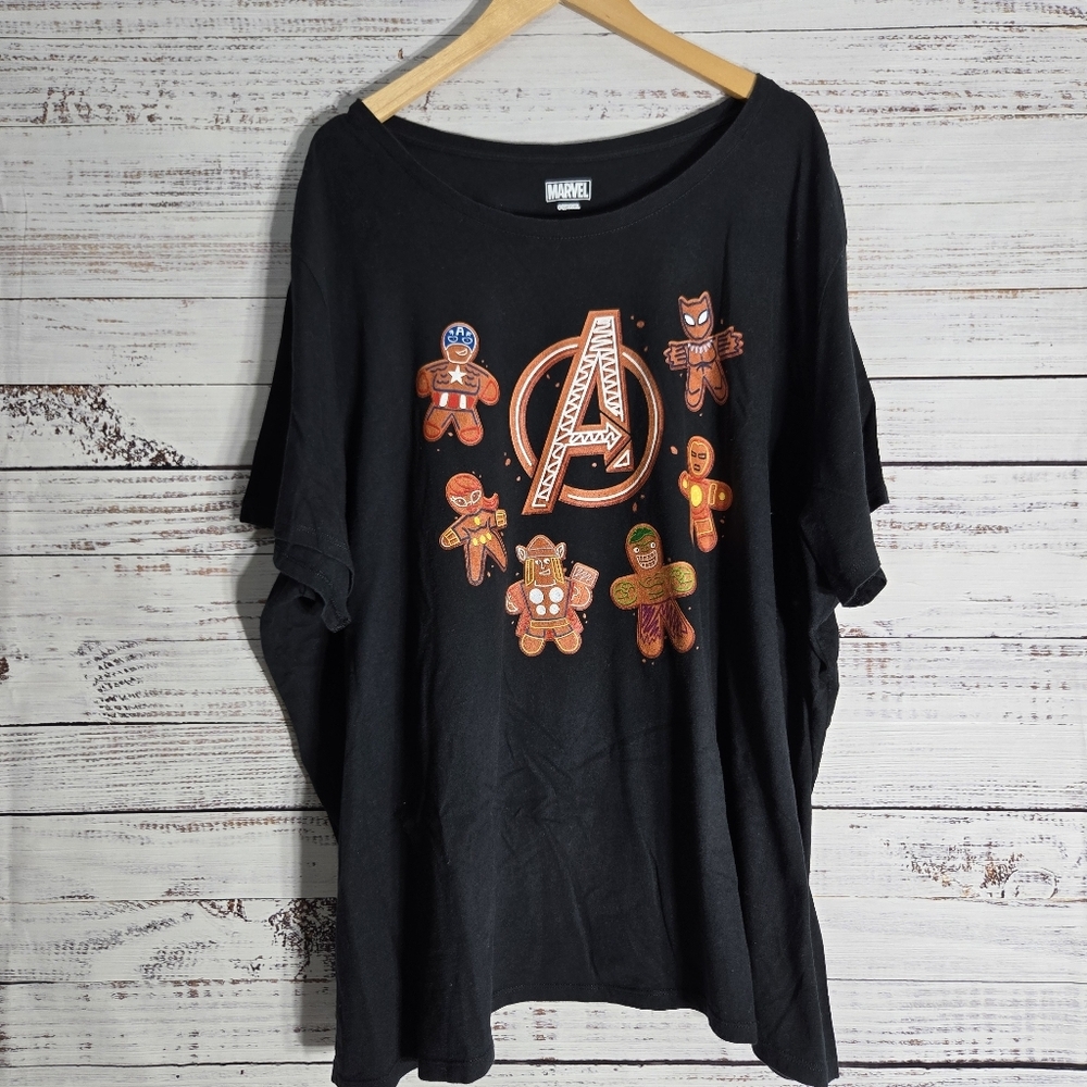 Marvel Avengers Christmas Gingerbread Cookie T-shirt Women's Sz 6X Black Tee